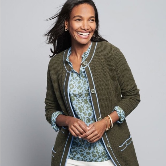 Talbots Ditsy Floral Smocked 100% Cotton Top Blue Green Size 3X - Picture 2 of 9